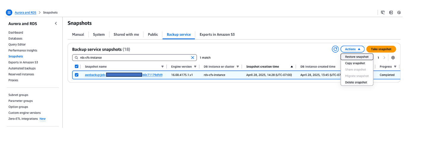Khôi phục phiên bản RDS Custom for SQL Server bằng cách sử dụng bản sao lưu 