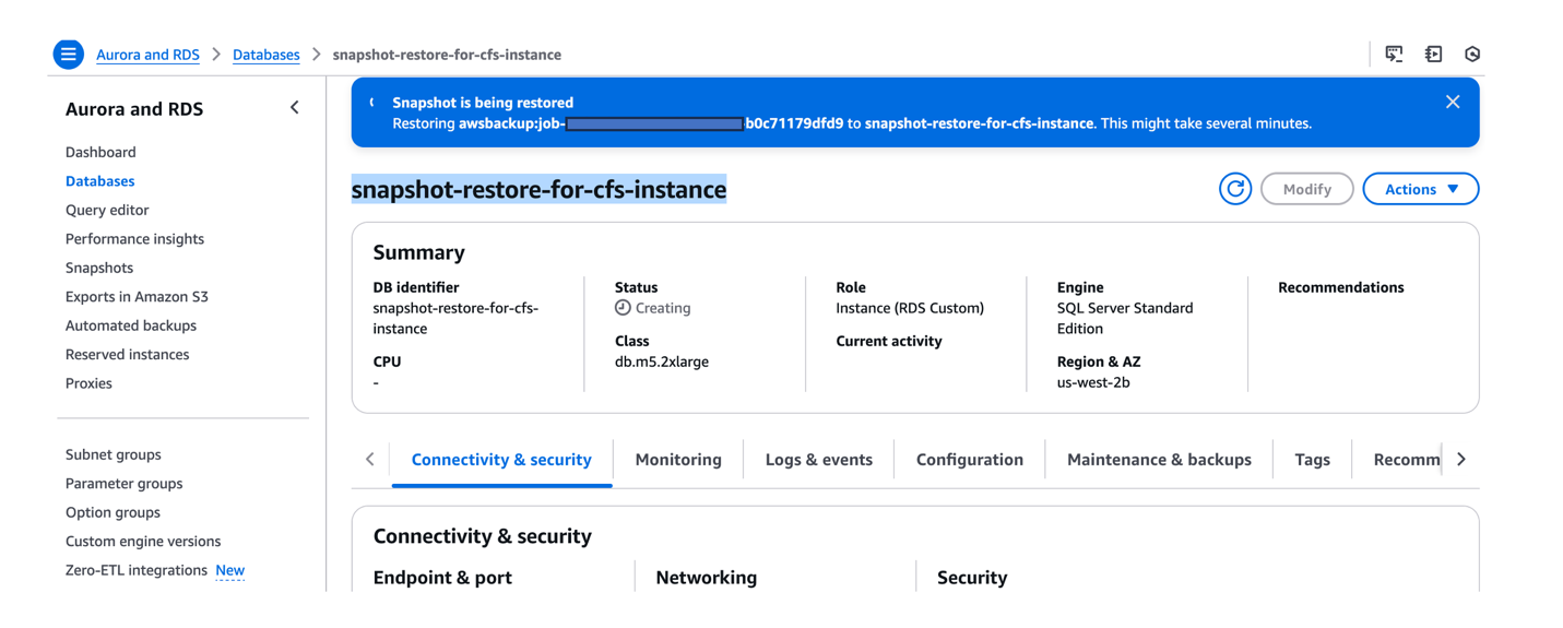 một phiên bản RDS Custom for SQL Server mới